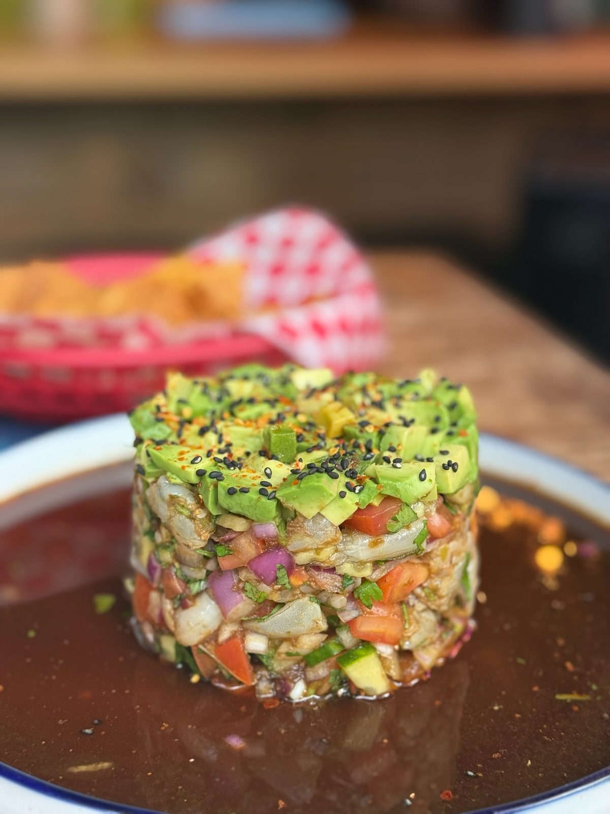 Aguachile-style shrimp ceviche in green sauce